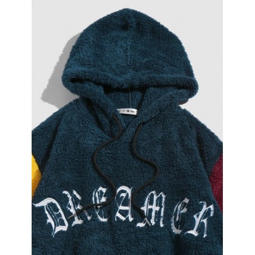 DREAMER Embroidered Color Block Fuzzy Hoodie DREAMER Embroidered Color Block Fuzzy Hoodie