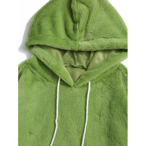 Contrast Kangaroo Pocket Fluffy Faux Fur Hoodie