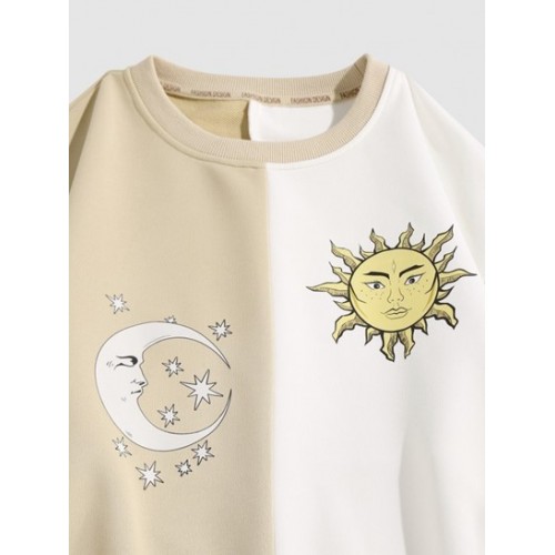 Streetwear Celestial Sun And Moon Two Tone Sweatshirt