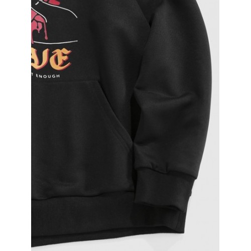 Streetwear Flower Rose Flame Hand Print Graphic Hoodie