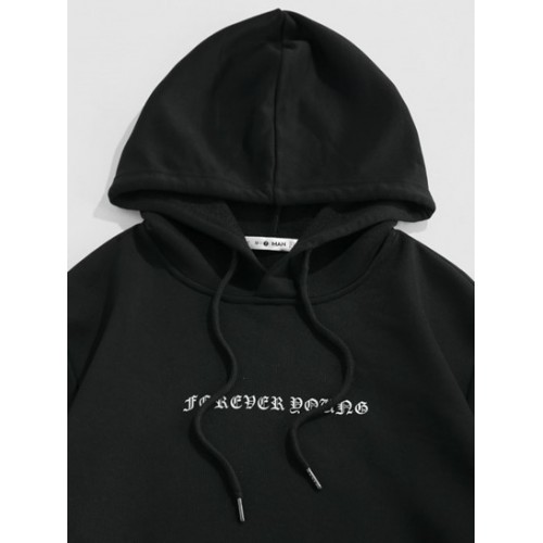 Flowers Letters Print Kangaroo Pocket Hoodie