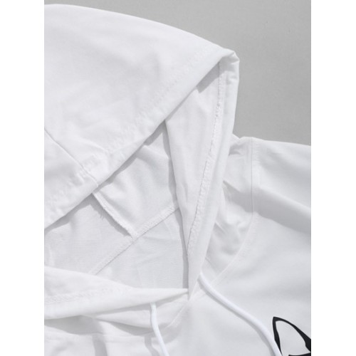 Cartoon Cat Fish Print Graphic Hoodie