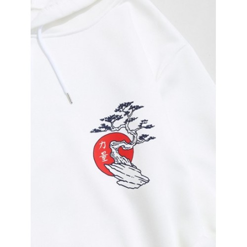 Sun Tree Letters Print Graphic Fleece Streetwear Hoodie