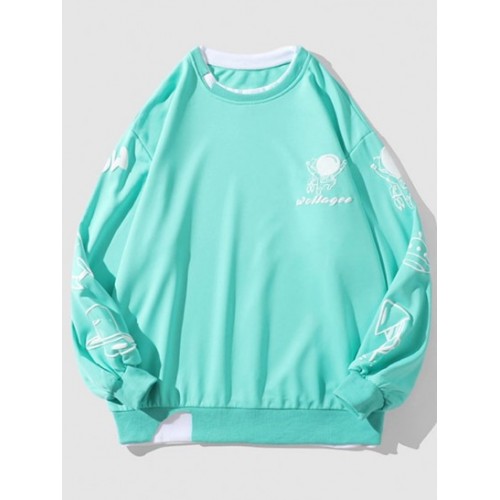 Cartoon Rocket UFO Pattern Graphic Sweatshirt