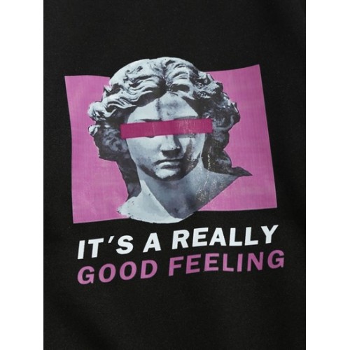 Streetwear Character Letters Print Renaissance Art Fleece Sweatshirt