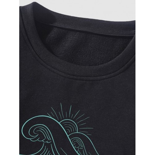 Wave Letters Print Graphic Fleece Sweatshirt Wave Letters Print Graphic Fleece Sweatshirt