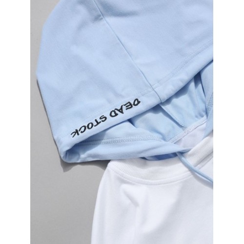 Contrast Faux Twinset Letter Embroidery Drawstring Hoodie