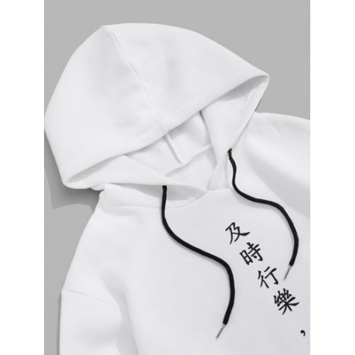 Chinese Character Print Flocking Drawstring Essentials Hoodie