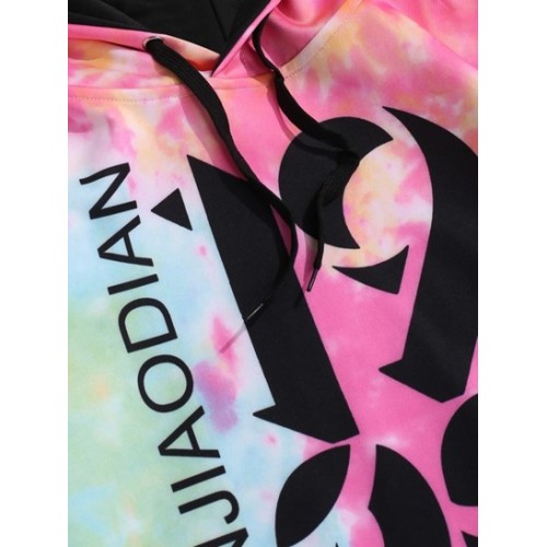 Tie Dye Letter Print Kangaroo Pocket Graphic Hoodie Tie Dye Letter Print Kangaroo Pocket Graphic Hoodie