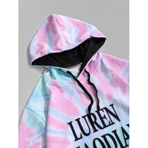 Kangaroo Pocket Tie Dye Letter Print Pullover Hoodie Kangaroo Pocket Tie Dye Letter Print Pullover Hoodie