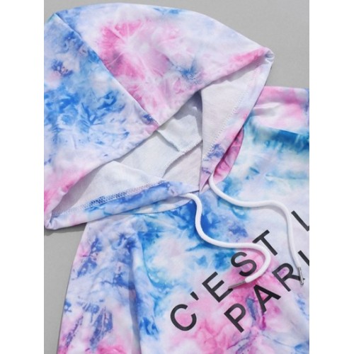 Letter Print Tie Dye Hoodie