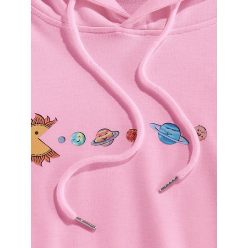 Cartoon Solar System Print Funny Hoodie