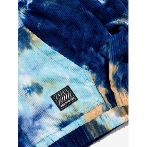 Half Zip Applique Tie Dye Corduroy Hoodie