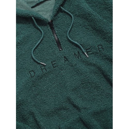 Quarter Zip Dreamer Embroidery American Flag Patch Fleece Teddy Hoodie