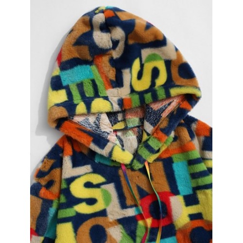 Colorful English Letter Pattern Pullover Fluffy Hoodie