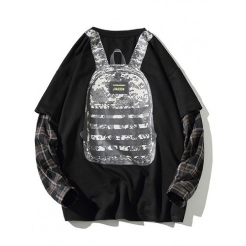 Backpack Print Plaid Faux Twinset Sweatshirt Backpack Print Plaid Faux Twinset Sweatshirt