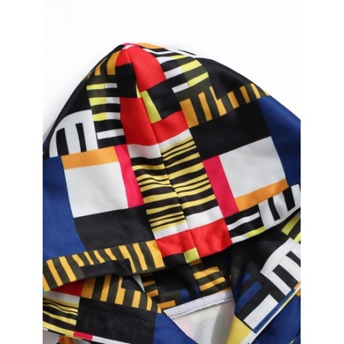 Geometric Pattern Front Pocket Fleece Hoodie Geometric Pattern Front Pocket Fleece Hoodie