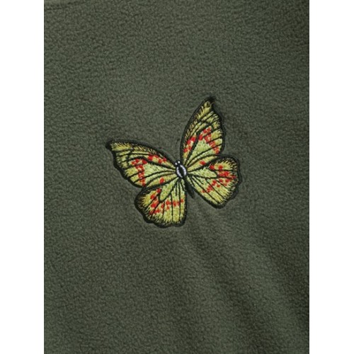 Butterfly Embroidery Fuzzy Polar Fleece Sweatshirt