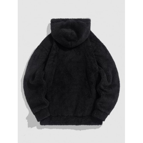 Fluffy Fleece Faux Fur Rose Embroidered Hoodie And Jogger Pants Set