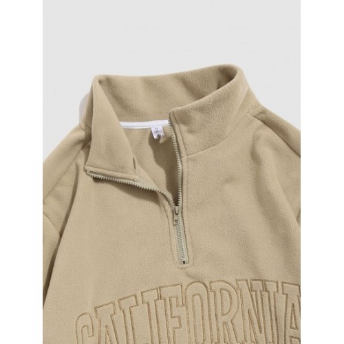 Fluffy CALIFORNIA Embroider Quarter Zip Polar Fleece  Hoodie