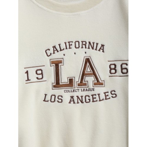 Letter Embroider Fuzzy Polar Fleece Sweatshirt