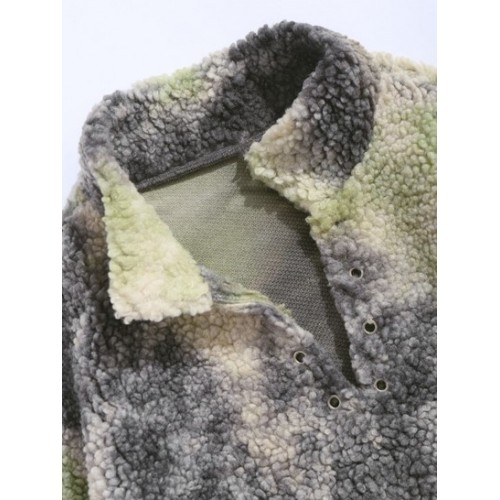 Fluffy Teddy Faux Sherpa Faux Fur Tie-dye Stand Collar Sweatshirt