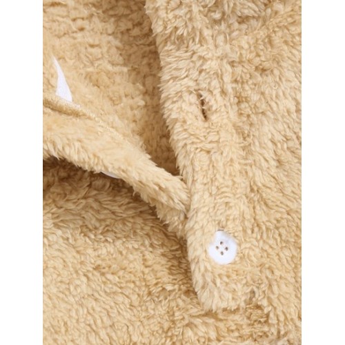 Chinese Characters Embroider Quarter Button Fluffy Faux Fur Teddy Sweatshirt