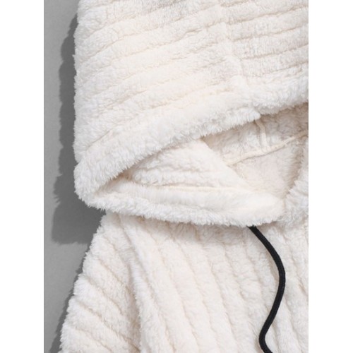 Kangaroo Pocket Striped Fluffy Hoodie Kangaroo Pocket Striped Fluffy Hoodie