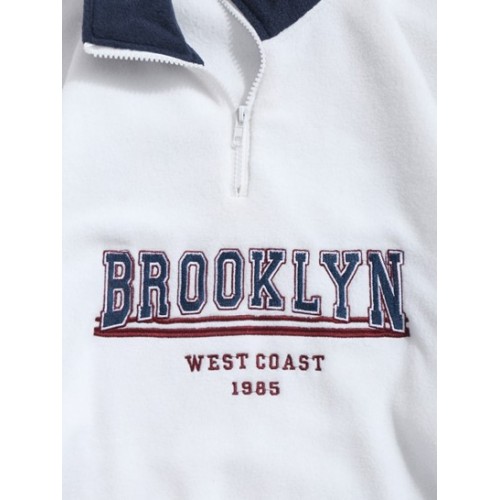 Quarter Zip Colorblock BROOKLYN WEST COAST Embroidery Polar Fleece Thermal Lined Pullover Sweatshirt Quarter Zip Colorblock BROOKLYN WEST COAST Embroidery Polar Fleece Thermal Lined Pullover Sweatshirt