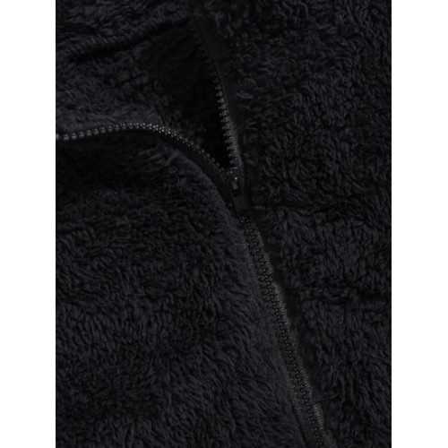 Faux Fur Fluffy Fleece Quarter Zip Label Patch Design Sweatshirt