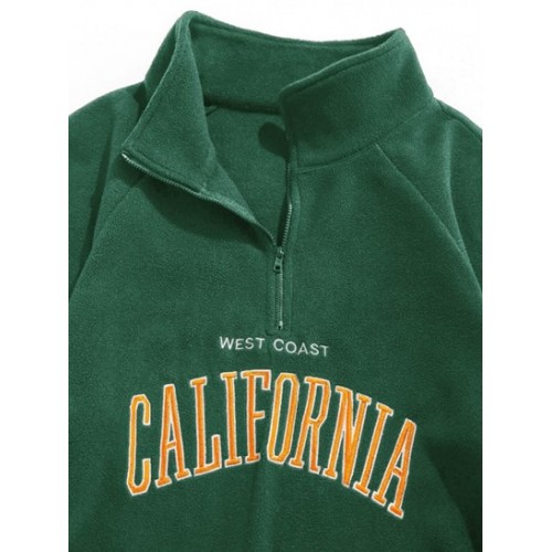 Letters Embroidered Quarter Zip Fluffy Fleece Vintage Essentials Sweatshirt