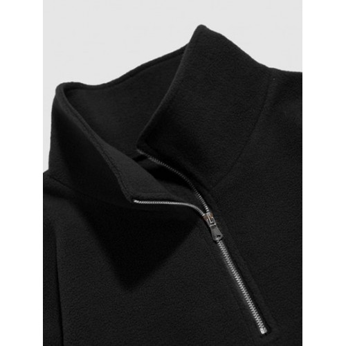 Fuzzy C' EST LA VIE Letter Embroidered Quarter Zip Polar Fleece Sweatshirt