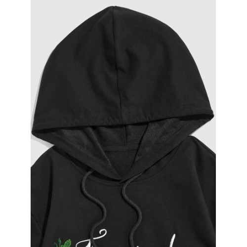 Streetwear Embroidered Rose Pocket Hoodie