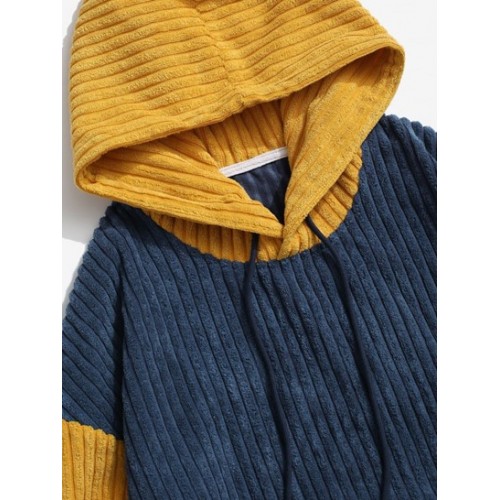 Two Tone Front Pocket Corduroy Hoodie