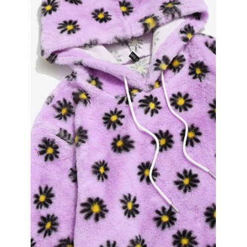 Fluffy Daisy Pattern Hoodie