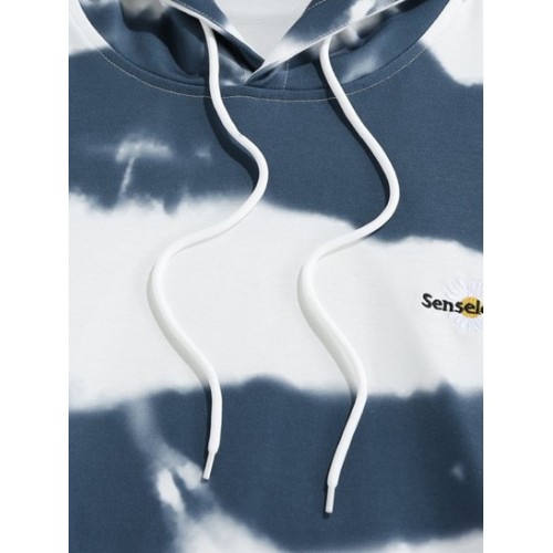 Tie Dye Print Letter Daisy Embroidery Hoodie