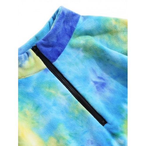 Quarter Zip Tie Dye Pattern Polar Fleece Sweatshirt Quarter Zip Tie Dye Pattern Polar Fleece Sweatshirt