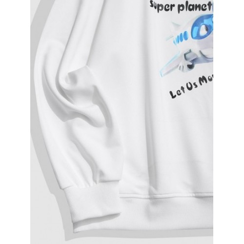 Cartoon Animal Earth  Letter Drop Shoulder Sweatshirt