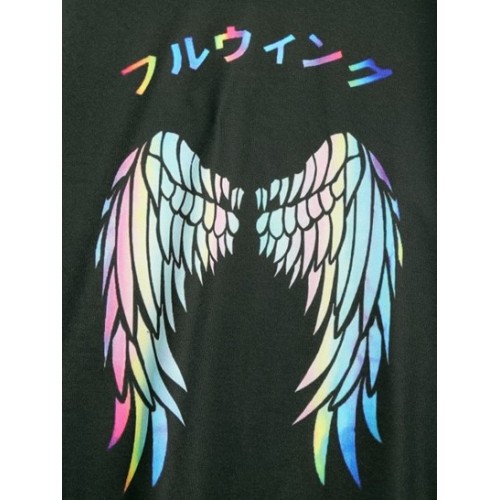 Y2K Aesthetic Colorful Wings Print Graphic Hoodie