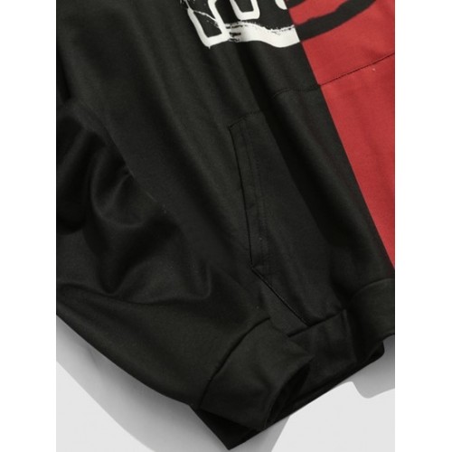 Cartoon Face Print Two Tone Hoodie