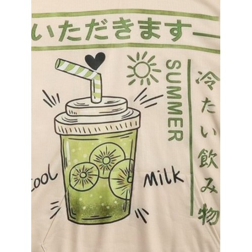Cartoon Drink Print Japanese Graphic Hoodie