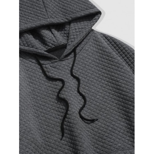 Kangaroo Pocket Textured Quilted Hoodie Kangaroo Pocket Textured Quilted Hoodie