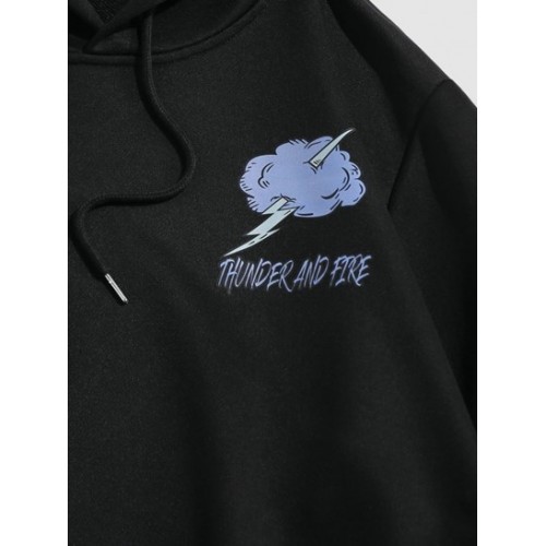 Streetwear Thunder And Fire Flame Print Hoodie