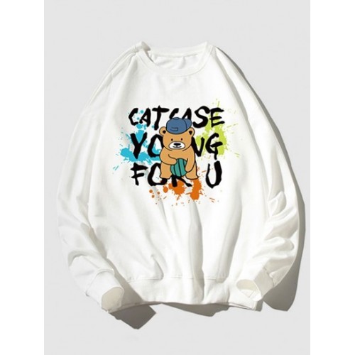 Cartoon Bear Letter Graphic Sweatshirt