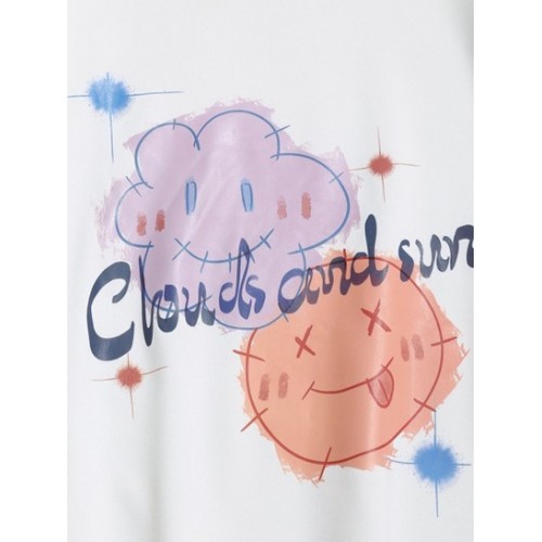 Cartoon Clouds And Sun Graphic Drop Shoulder Sweatshirt