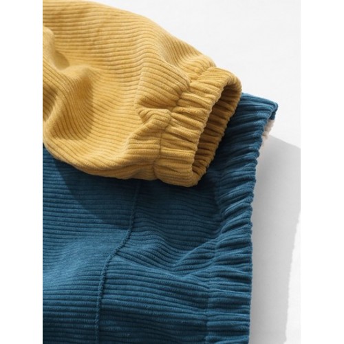 Quarter Zip Contrast Corduroy Hoodie