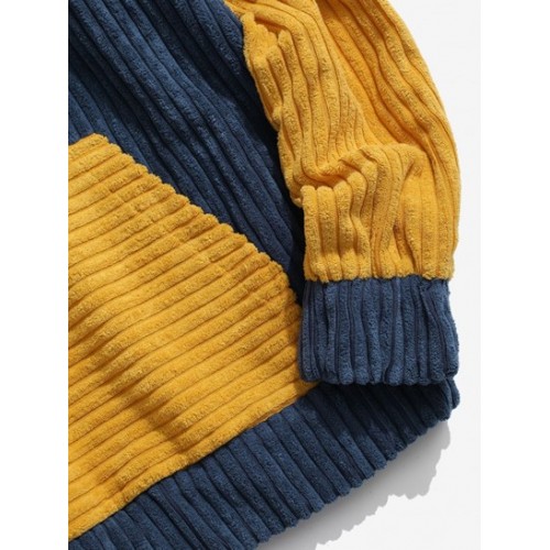 Two Tone Front Pocket Corduroy Hoodie