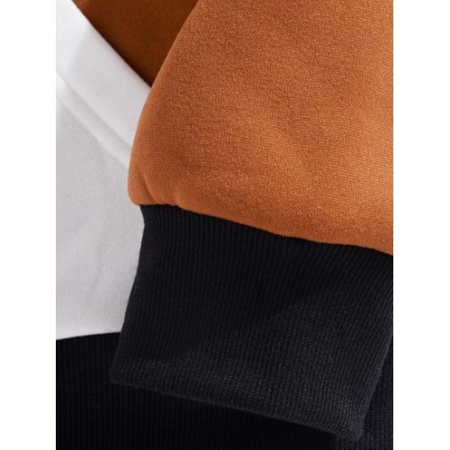 Colorblock Half Zip Fleece-lined Hoodie