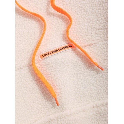 Oversized Kangaroo Pocket Colorblock Fleece Faux Shearling Fluffy Teddy Hoodie