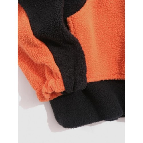 Colorblock Oversized Raglan Sleeve Fluffy Faux Shearling Hoodie